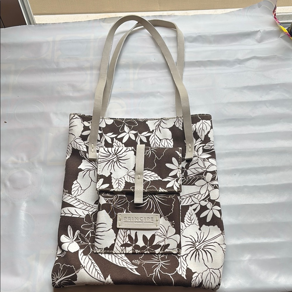 Brown and White Floral Women's Bag